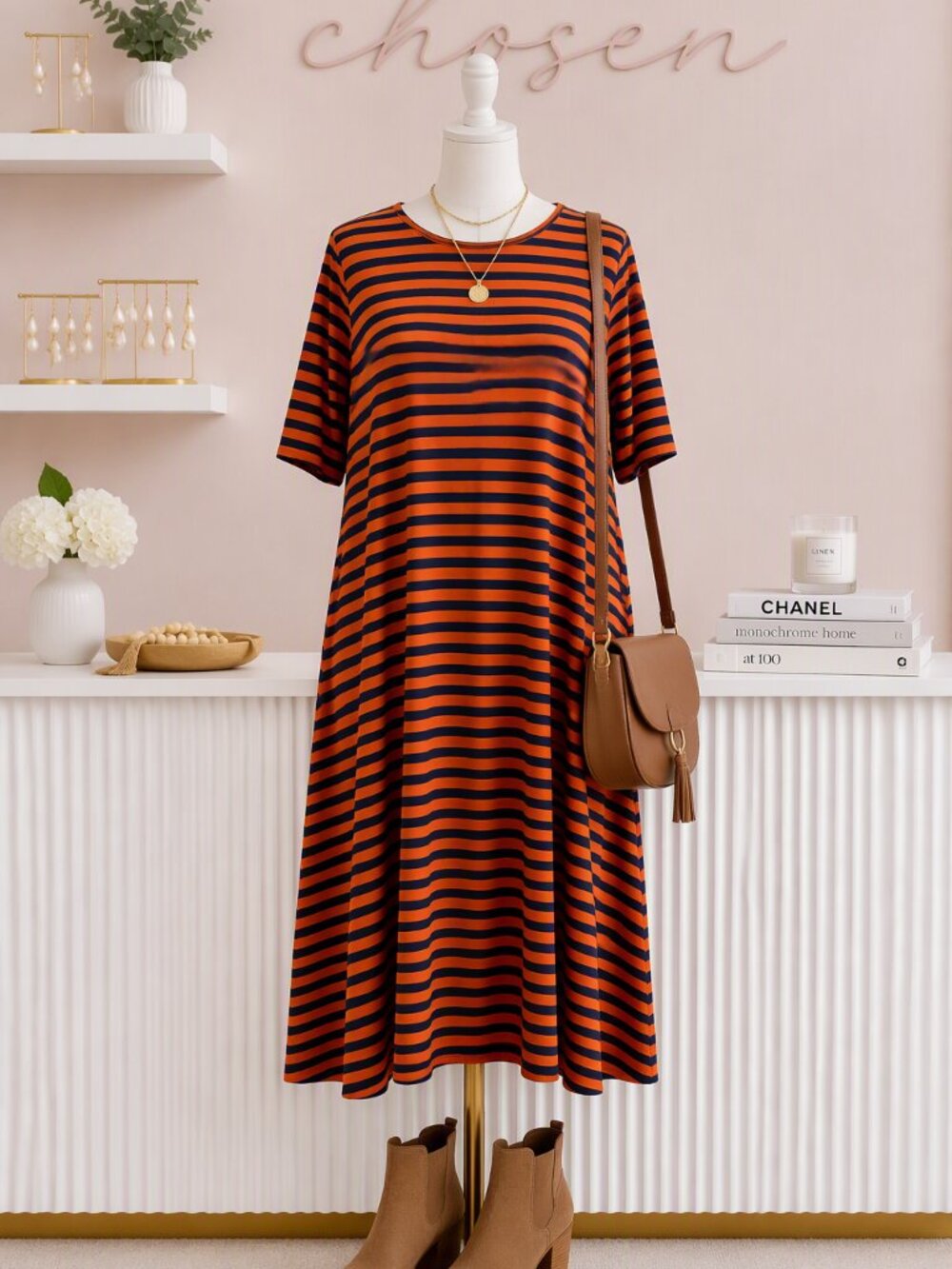 St John's Bay Stripe Jersey Knit Dress Large